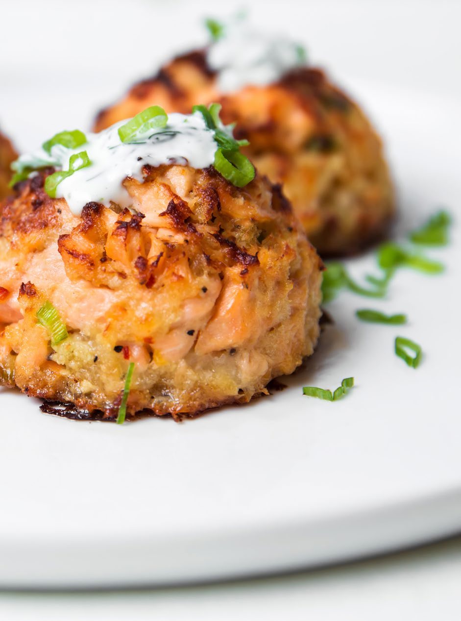 Crab cake finished with cream sauce