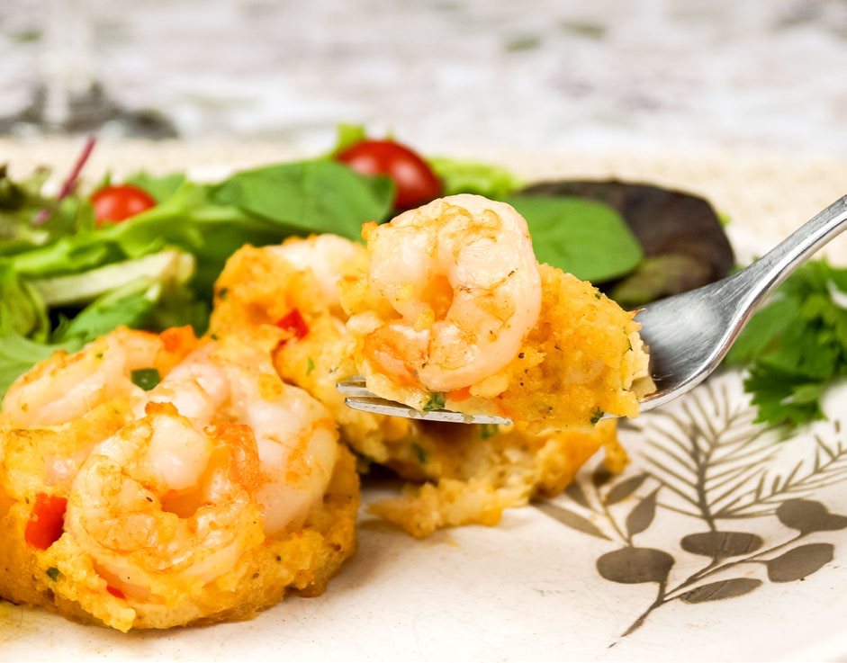 Shrimp over greens